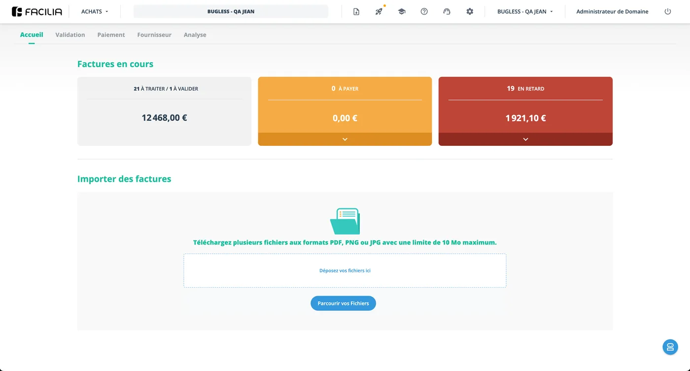Achat dashboard with overdue invoice bands