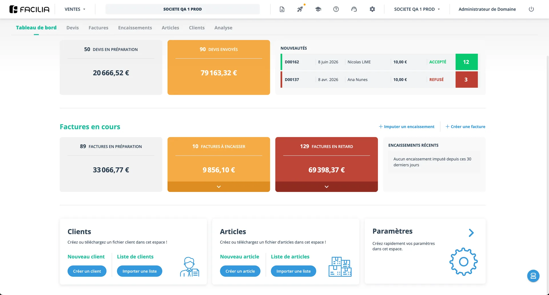 Desktop Sales-module dashboard with wide tables and KPI cards