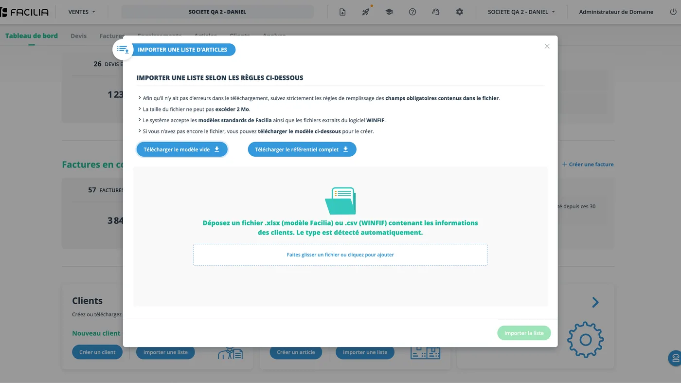New import: a single modal with template download and drag-and-drop