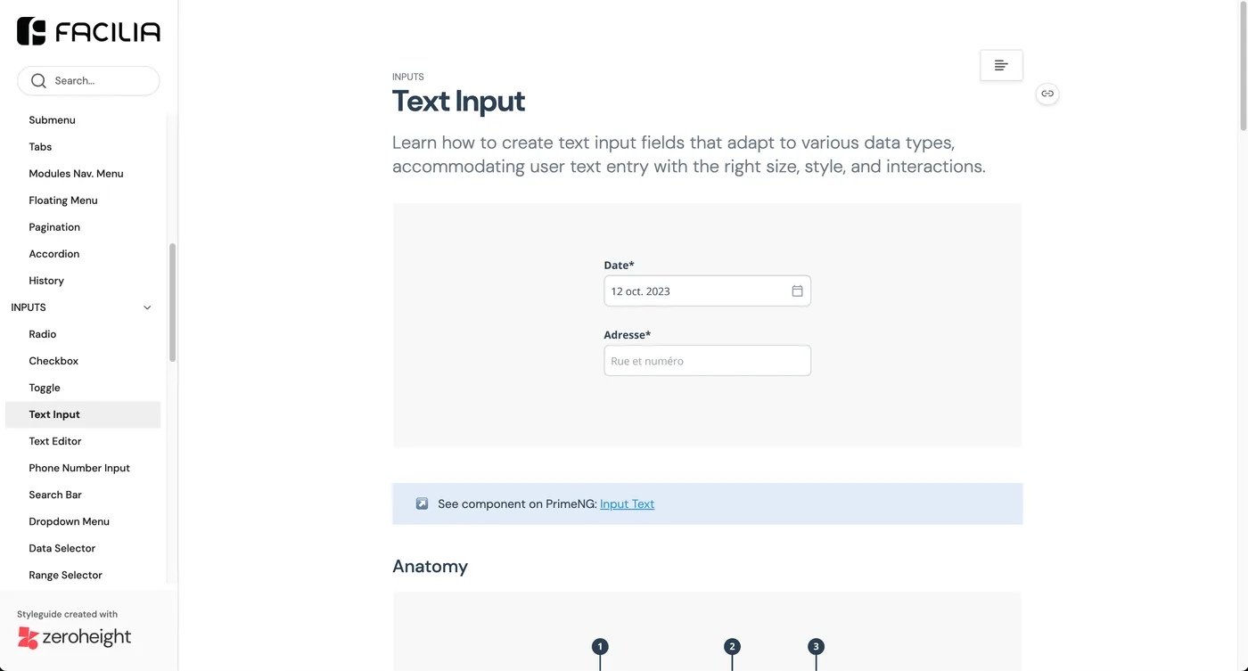 A component page linking out to its PrimeNG counterpart