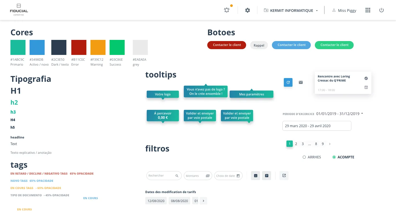 The inherited styleguide: a single loose page with vaguely-labelled swatches, type and buttons