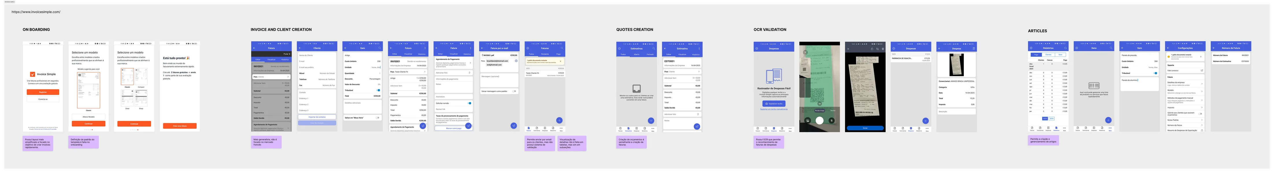 Benchmark board: Invoice Simple mobile flows