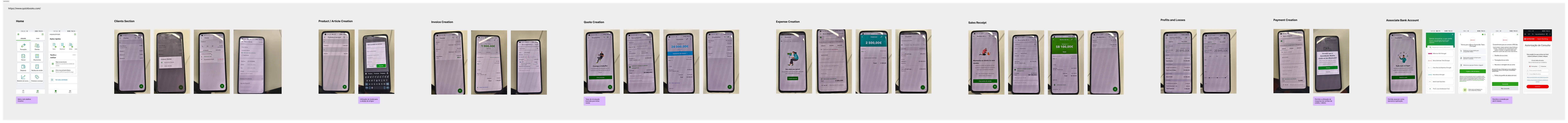 Benchmark board: QuickBooks mobile invoicing flow, captured screen by screen
