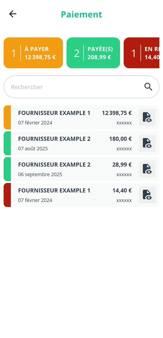Payment list with colored status bars