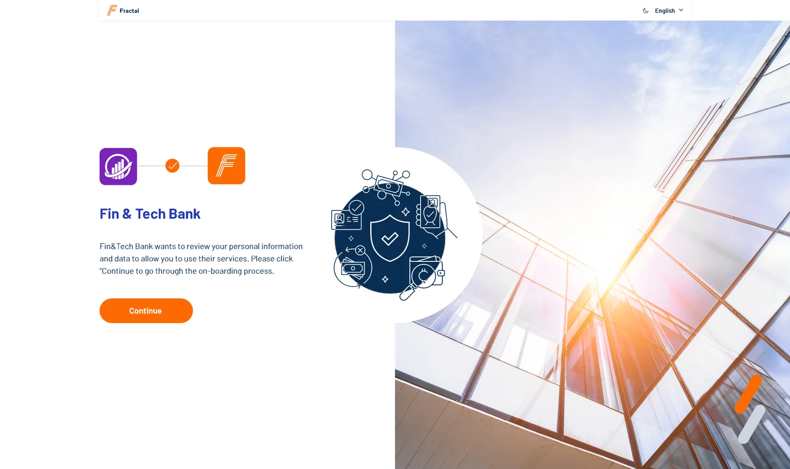 Fractal authorization screen: a partner app requests access to the user's verified identity data, with a consent step