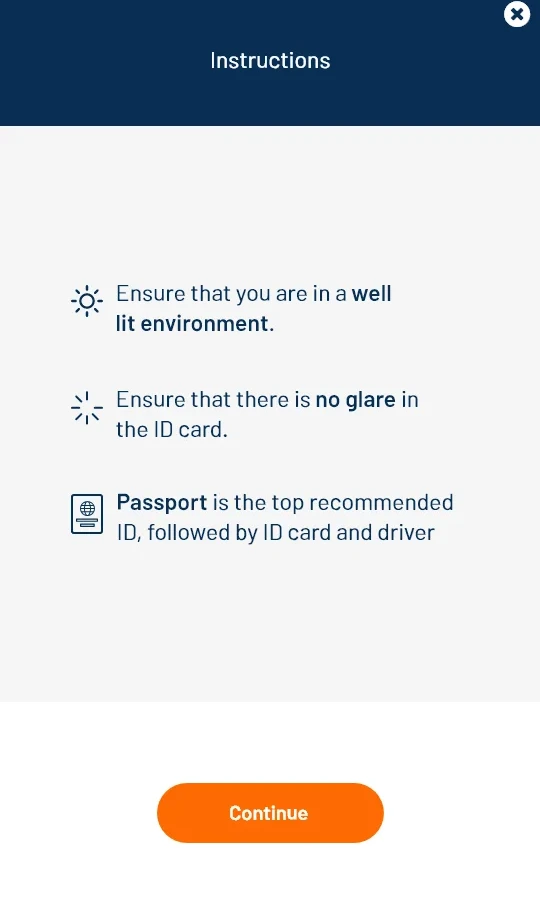Fractal mobile ID verification: capture instructions on lighting and glare