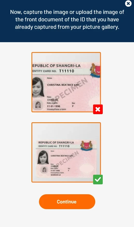 Fractal mobile ID verification: capturing the front of the ID, with a good and bad example