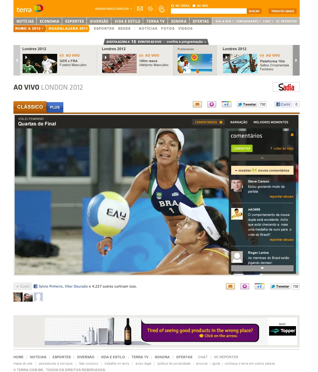 Live comments alongside the women's beach-volleyball quarter-final