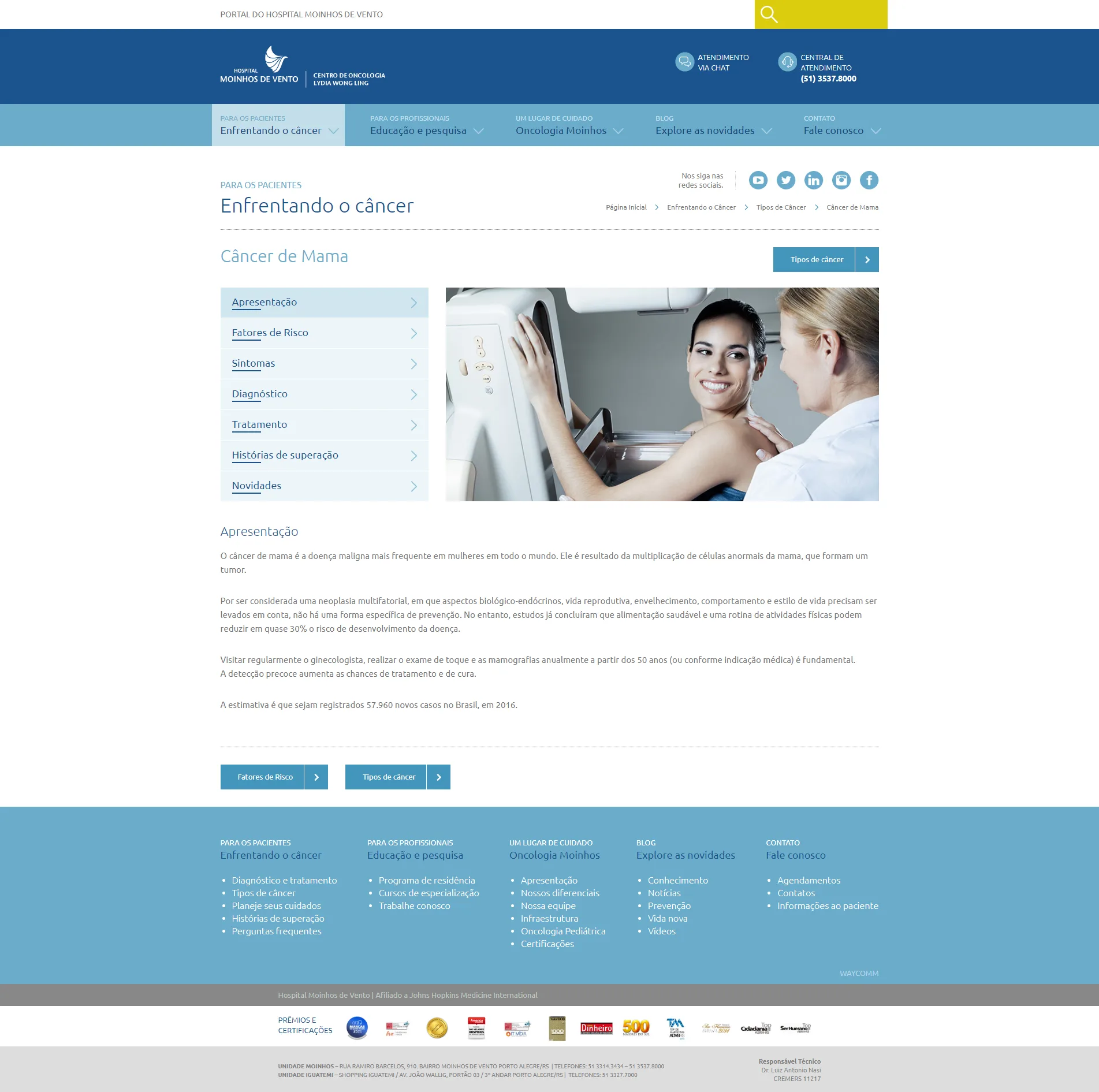 Cancer information specifics page