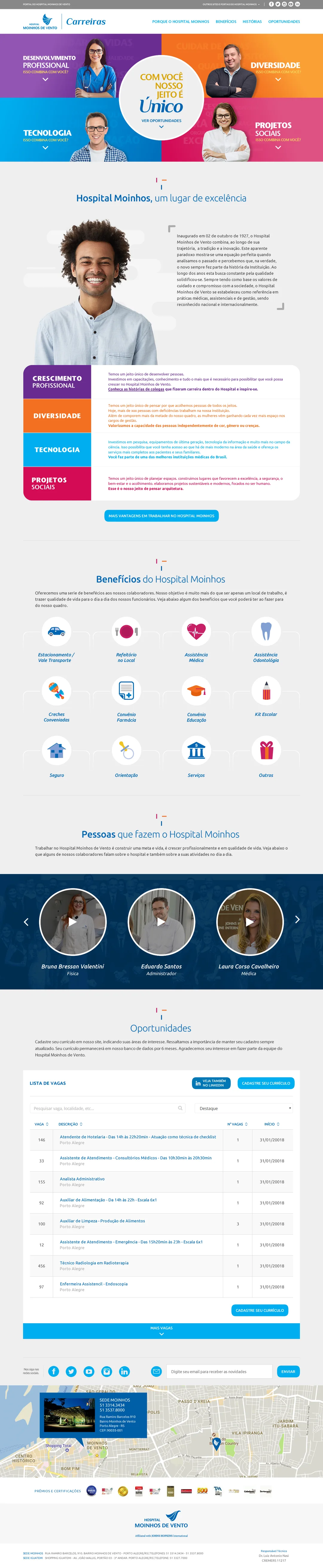 Hospital Moinhos de Vento careers microsite: colourful employer-brand landing, benefits and a job board