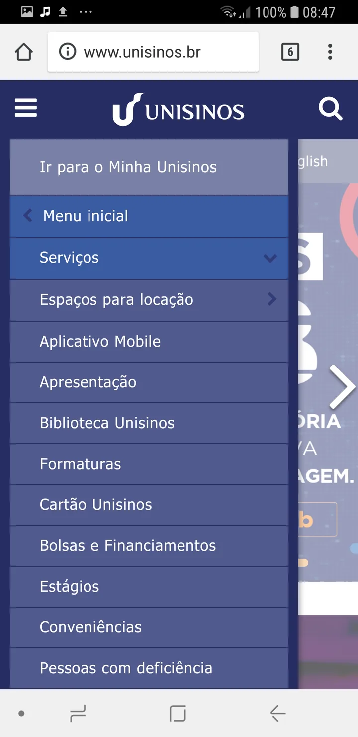 Navigation menu on mobile